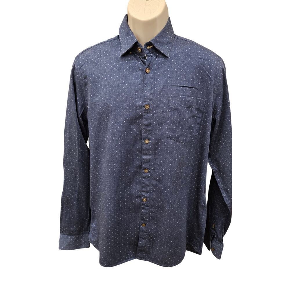 TED BAKER 4 (L) Navy White Dots Cotton Long Sleeve button up EUC career casual